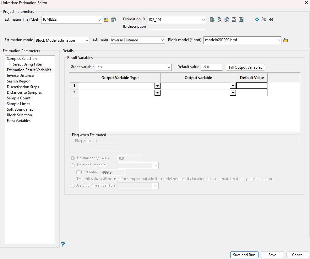 Estimation Result Variables.