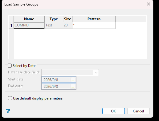 Load Sample Groups con patrón * (izquierda) y Setup Display coloreando por RTTEXT (derecha).