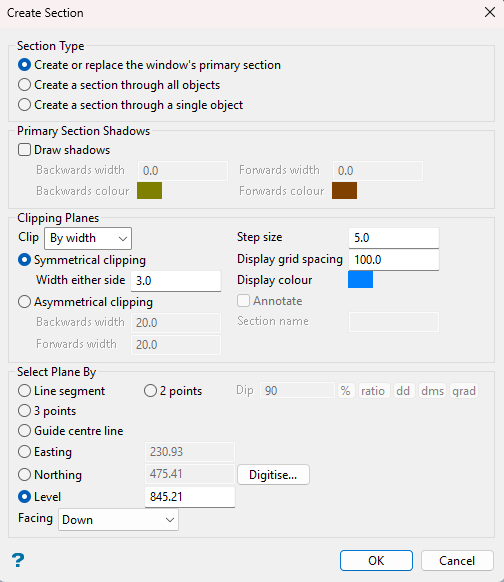View → Create Section (izquierda) y ventana Create Section (derecha).