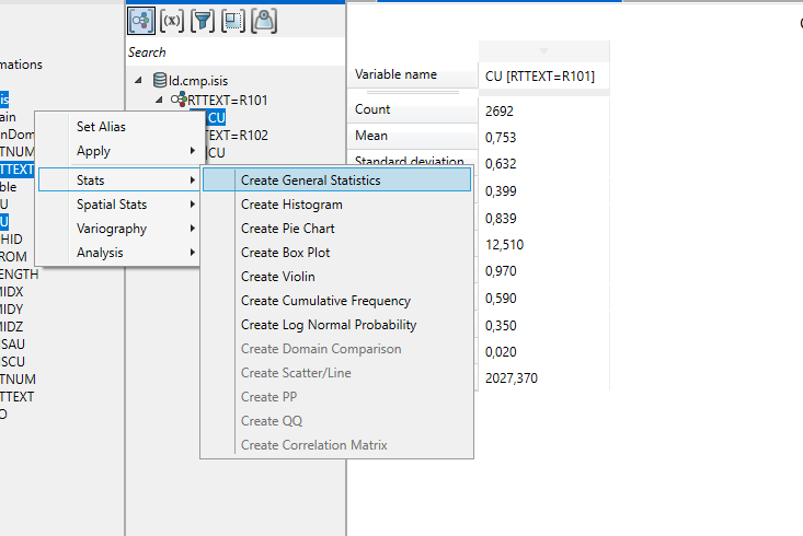 Explorer Visibility con CU y RTTEXT (izquierda) y menú Stats (derecha).