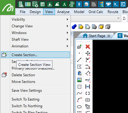 View → Create Section (izquierda) y ventana Create Section (derecha).