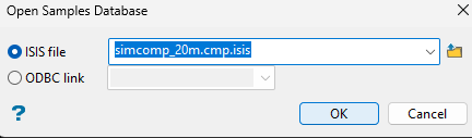 Analyse → Legend Editor (izquierda) y apertura de la base simcomp_20m.cmp.isis (derecha).