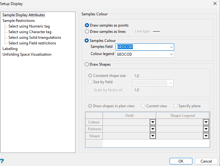 Setup Display: compósitos coloreados por GEOCOD.